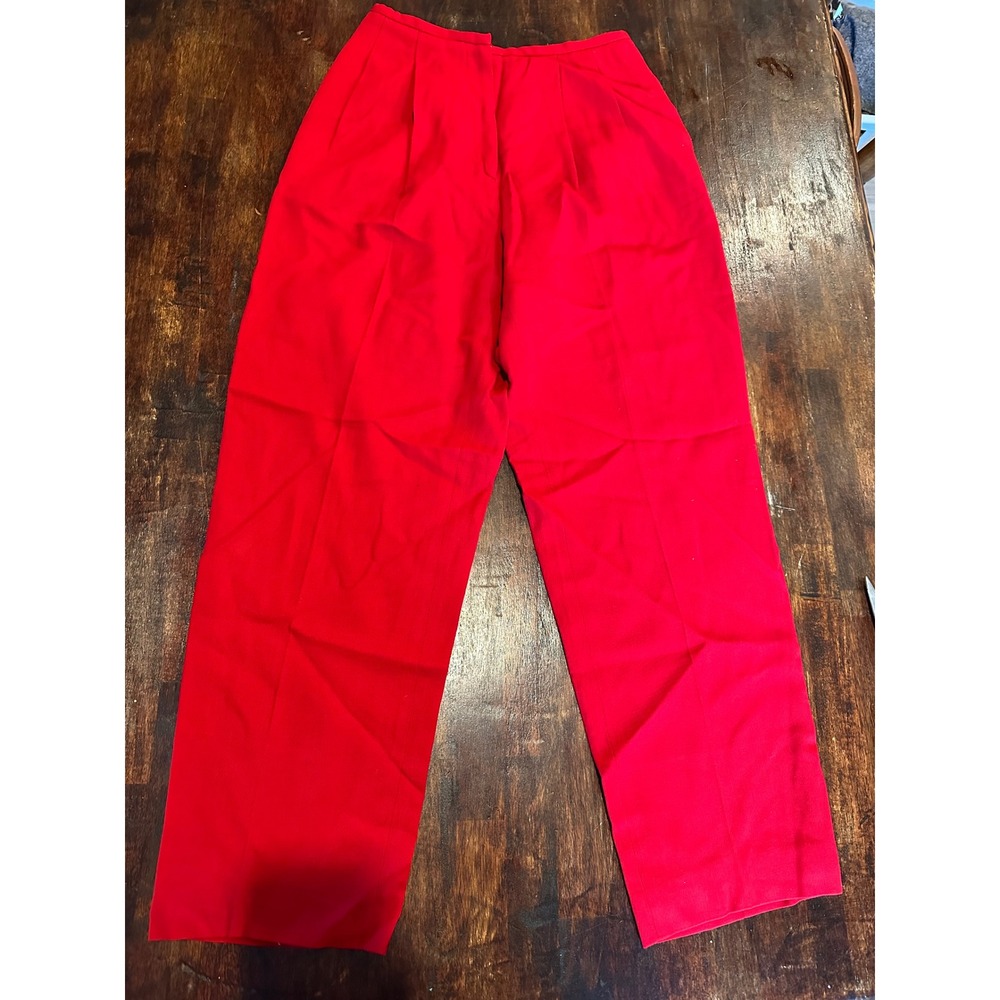 Valerie Stevens Trousers Women 4 Red Good 100% Wool Pleated High Waist Vintage